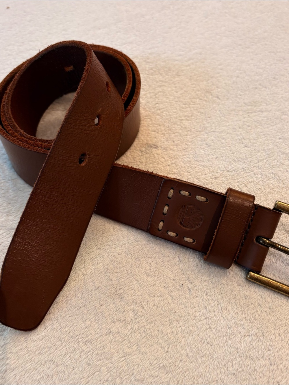 Timberland Men’s Brown Leather Belt Brass-Tone Buckle